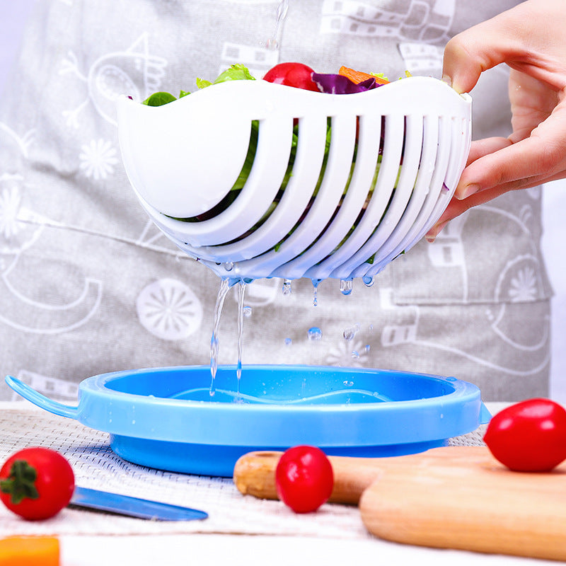 Kitchen Fruit Sand Vegetable Cutter Cutting Bowl Mixed Salad Artifact Plastic With Lid Vegetable Pot Thickening Divider