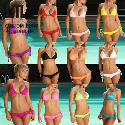 Wholesale Custom Printed Adjustable Halter Bikini Set - Lightweight Comfortable Swimwear with Fashionable Design for Summer