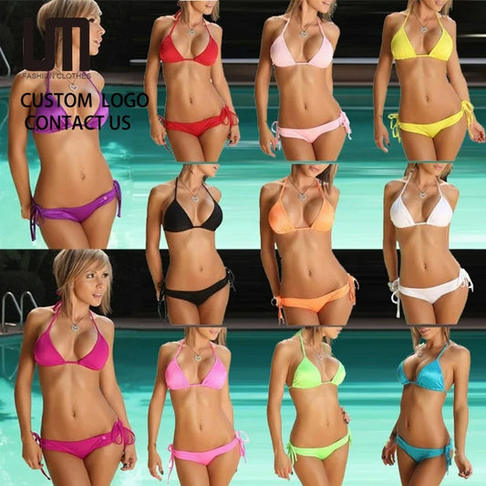 Wholesale Custom Printed Adjustable Halter Bikini Set - Lightweight Comfortable Swimwear with Fashionable Design for Summer