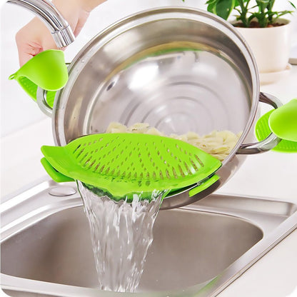 Kitchen Tools Fruit Clamping Drain Basket Noodle Filter Anti-spill Leakage Pot Side Silicone Drainer