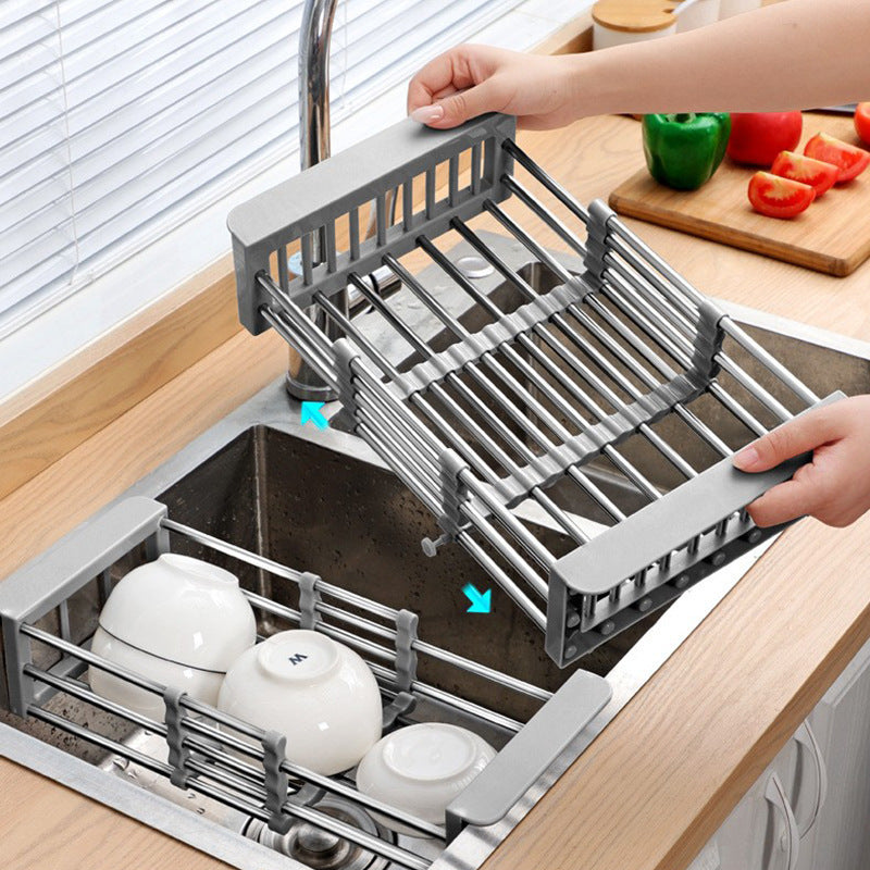 Kitchen Drain Rack Stainless Steel Retractable Sink Rack Shelf Home Tableware Bowl Chopsticks Storage Dish Rack Wholesale