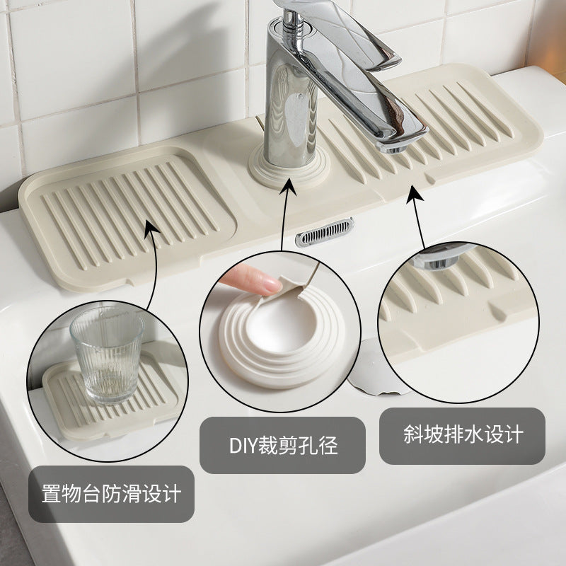 Silicone Faucet Splash-proof Mat Bathroom Kitchen Mat Thickened Splash-proof Drain Mat Faucet Slope