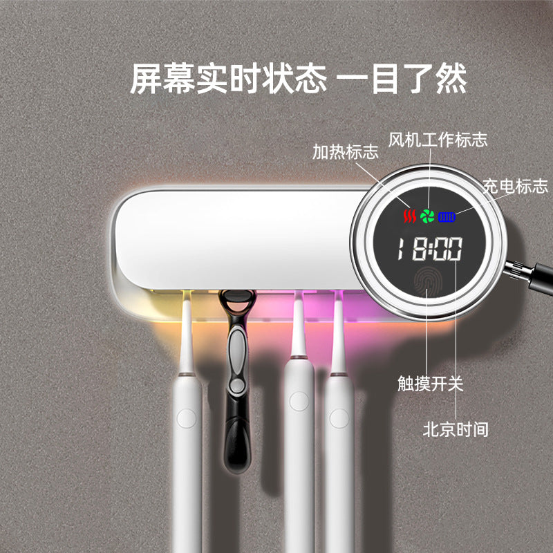 Smart Uv Toothbrush Sterilizer, Sterilization And Drying, Wall-Mounted, No-Drill Toothbrush Disinfection Rack, Washbasin