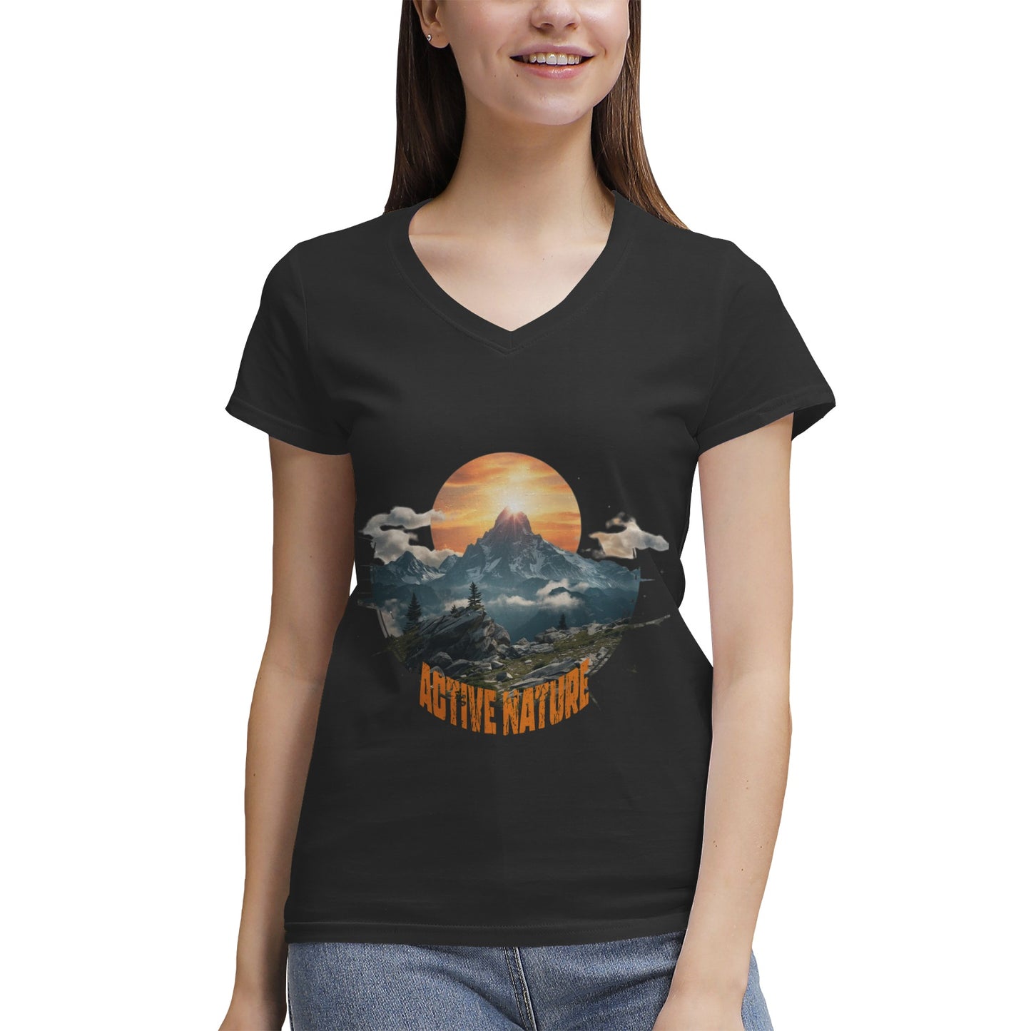 Women's 100% Cotton V‑Neck T‑shirt