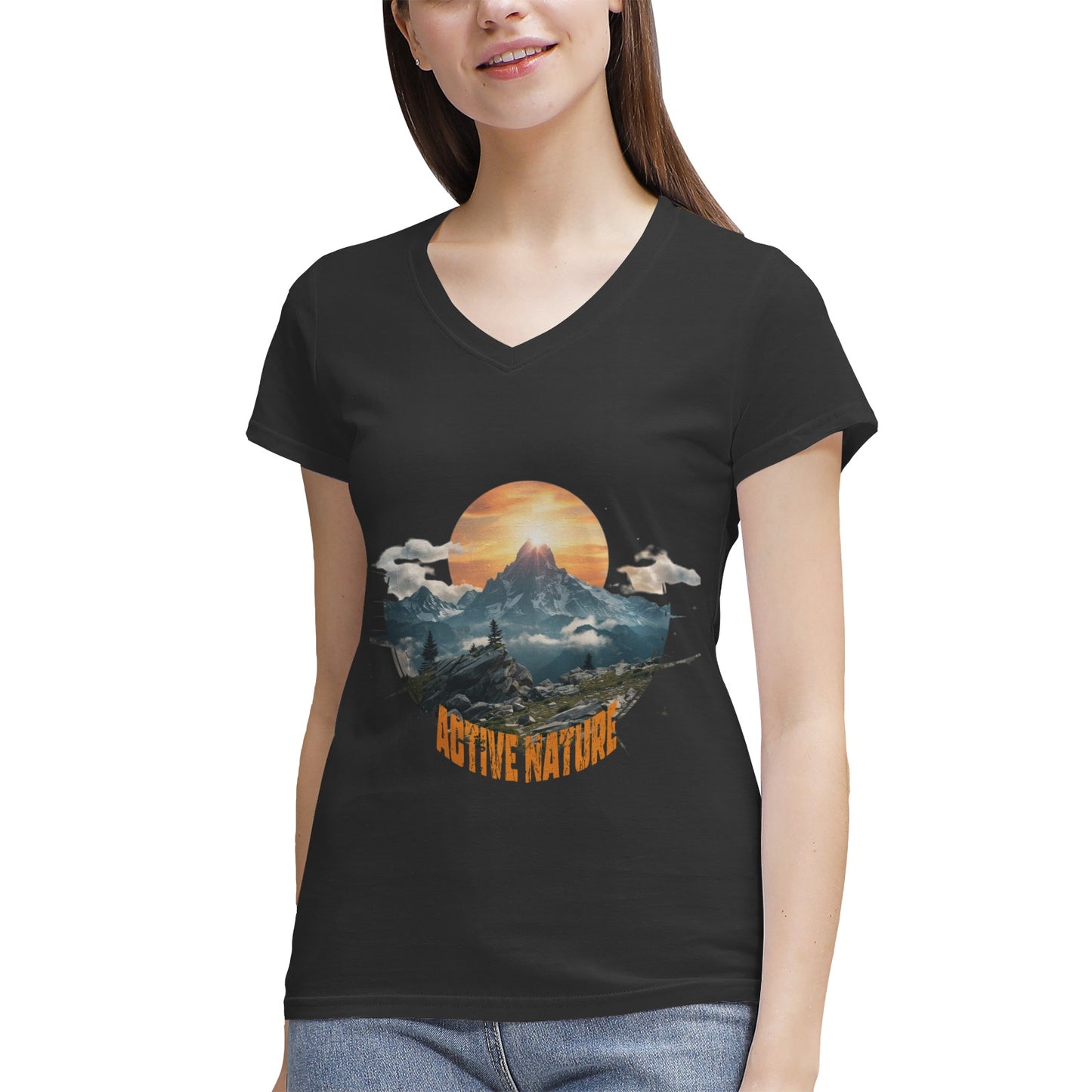 Women's 100% Cotton V‑Neck T‑shirt
