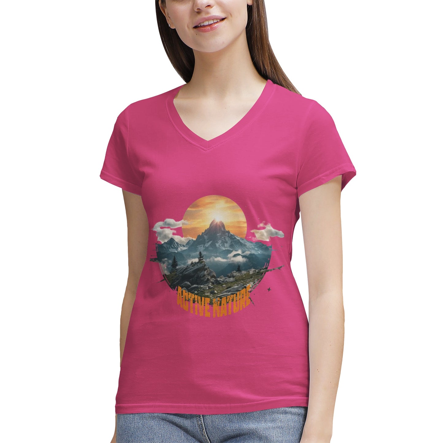 Women's 100% Cotton V‑Neck T‑shirt