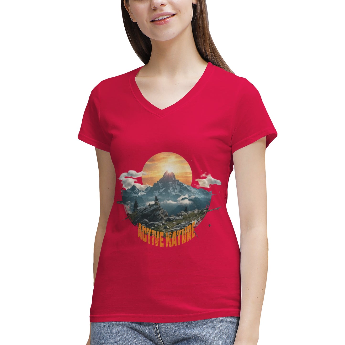 Women's 100% Cotton V‑Neck T‑shirt