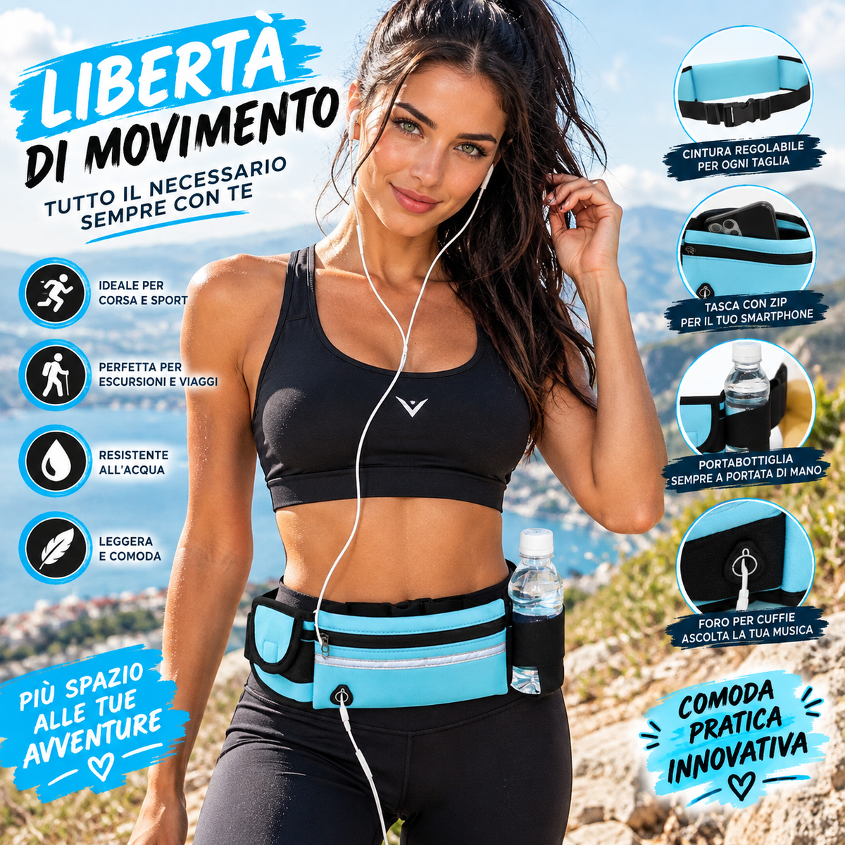 Running Waist Belt with Water Bottle Holder, Sports Waist Pouch for Outdoor Jogging